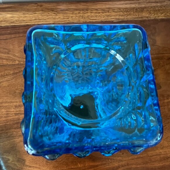 Pier 1 Blue Bubble Glass Tall Kitchen Canister Storage Container Hobnail Retro - Picture 9 of 9